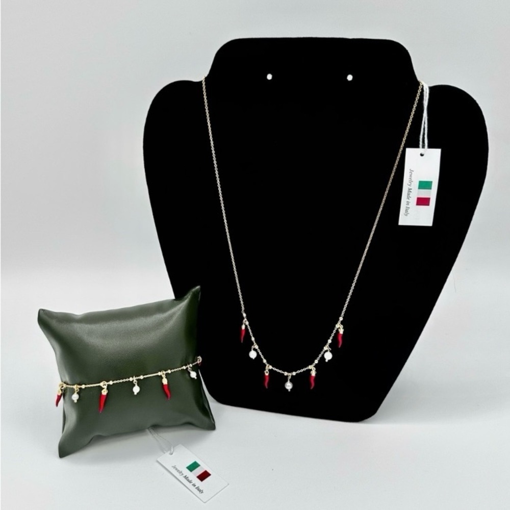 NWT Italian Horns .925 Gold Jewelry Set 🌶️